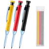 4-1Pack Solid Carpenter Pencil with Refill 40mm Long Nosed Deep Hole Mechanical Pencil Marker for Woodworking Construction