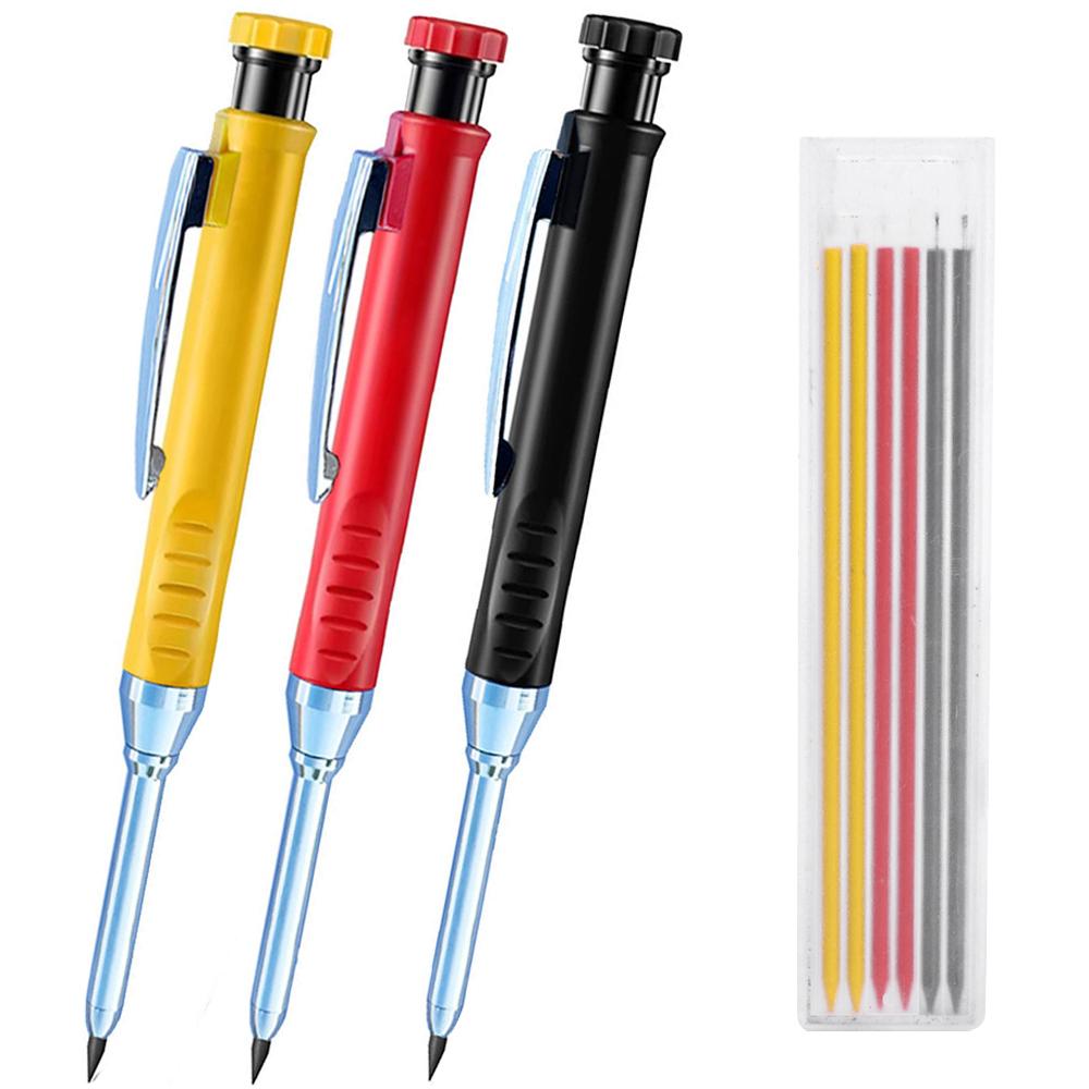 4-1Pack Solid Carpenter Pencil with Refill 40mm Long Nosed Deep Hole Mechanical Pencil Marker for Woodworking Construction