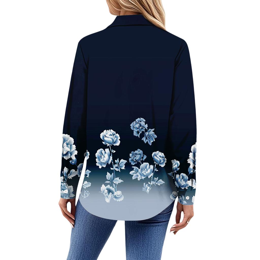 Women's Fashionable Casual Printed Long-Sleeved Button-Up Shirt
