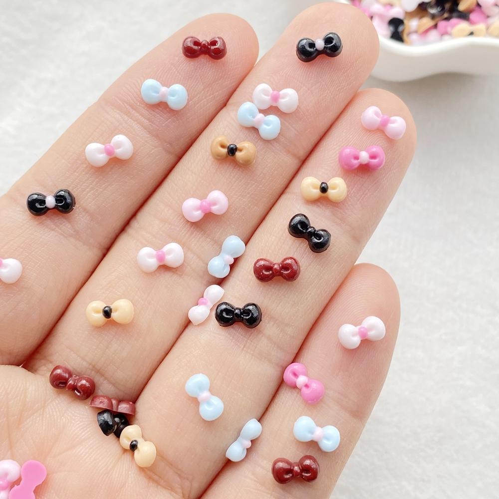 200Pcs Cute Mini Cartoon Colorful Bow Nail Art Resin Designer Charms DIY Craft For Nail 3D Decorations Jewelry