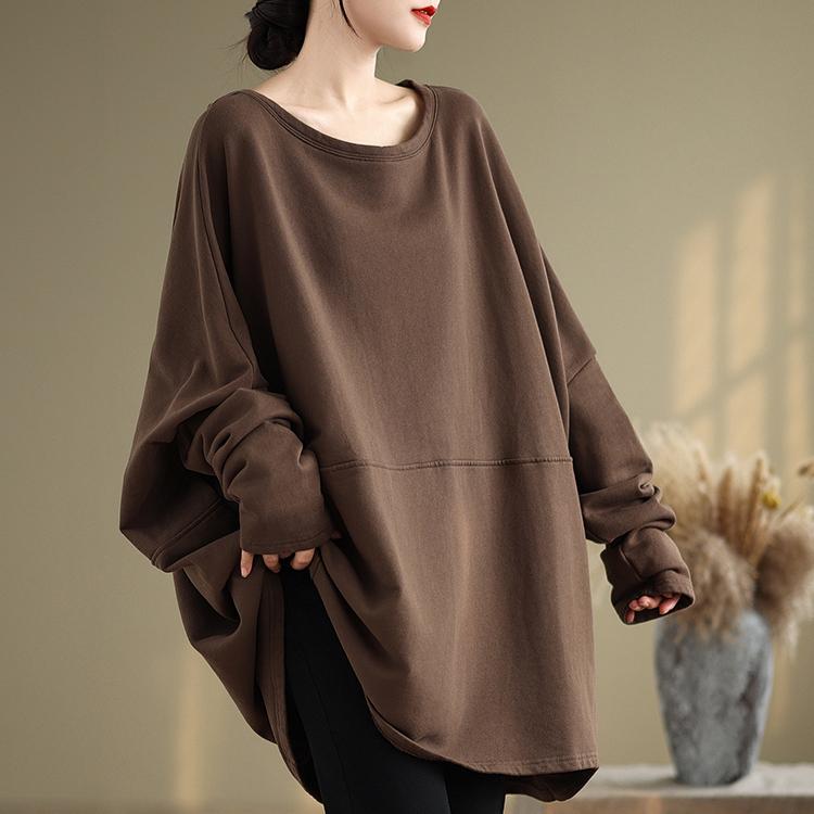 

DIMANAF 2024 Пуловер Длинный Плюс Размер Осень Большая Футболка Женская Супер Длинный Рукав Свободная Белая Футболка Летучая Мышь One Size дубильная кора