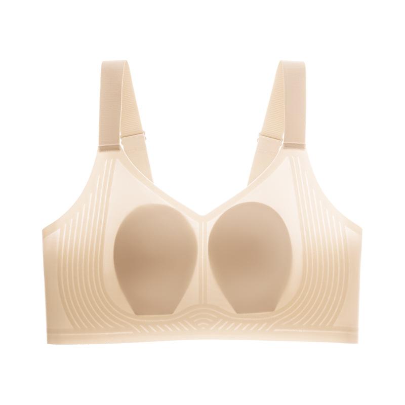 Thin Underwear Women's Big Breasts Show Small Breasts, Gathered and Seamless Integrated Rabbit Ears Soft Support, Closed Breast Bra