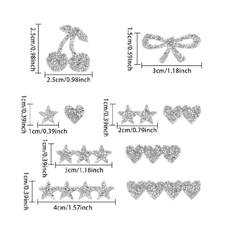 10 Pezzi Strass Scintillanti Termoadesivi Toppe a Forma di Cuore Stella Fiocco Toppe con Strass Per Cucito e Progetti di Sartoria