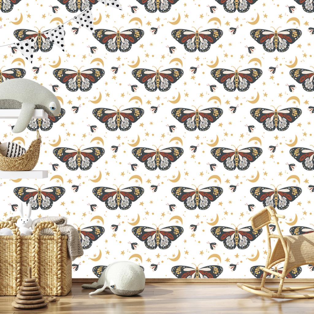 Rainbows and Butterflies Boho Wallpaper Graphite and Cream for Living Room and Bedroom 50x1000