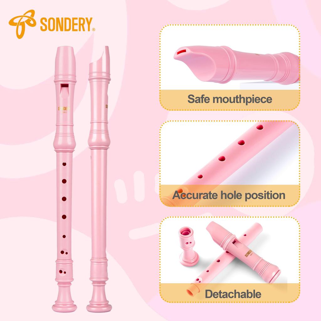 Sondery Sopranino Recorder German Style ABS Resin Beginner-Friendly Plastic Body Portable Pouch with Fingering Chart