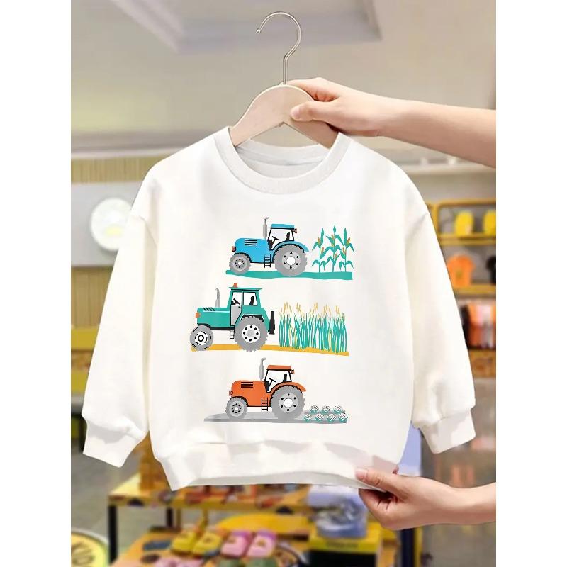 European sizes Kids  Cool Cartoon Print Series Featuring a White Crew Neck Sweatshirt, Lightweight And Comfortable 110