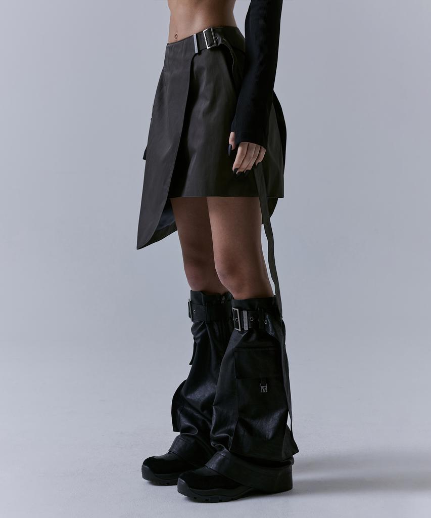 Teulimingbeodeu Cargo Layered Mini Skirt [ Charcoal ]
