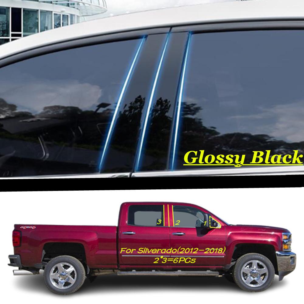 Car TPU/Glossy Mirror Pillar Post Cover Door Trim Window Decorative Sticker For Chevrolet Silverado 2012 2013 2014 2015-2024 Black 2012-2018