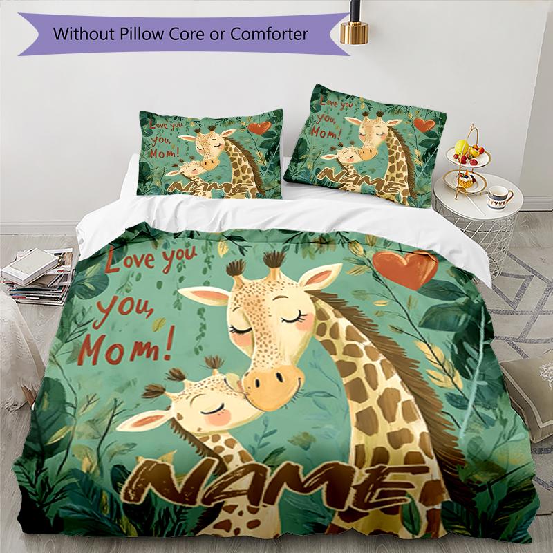 3pcs Custom Name Giraffe Bedding Set Duvet Cover Closure Includes 1 Duvet Cover & 2 Pillowcases, Soft and Comfortable for All Seasons.