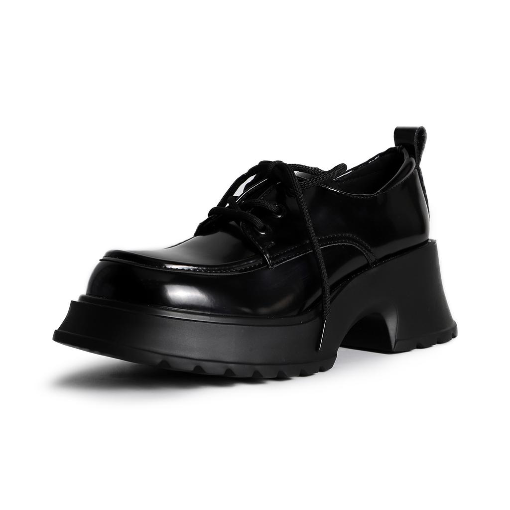 2025 spring new fashion outer wear thick heel small leather shoes women's platform solid color Mary Jane glossy fashion single shoes women