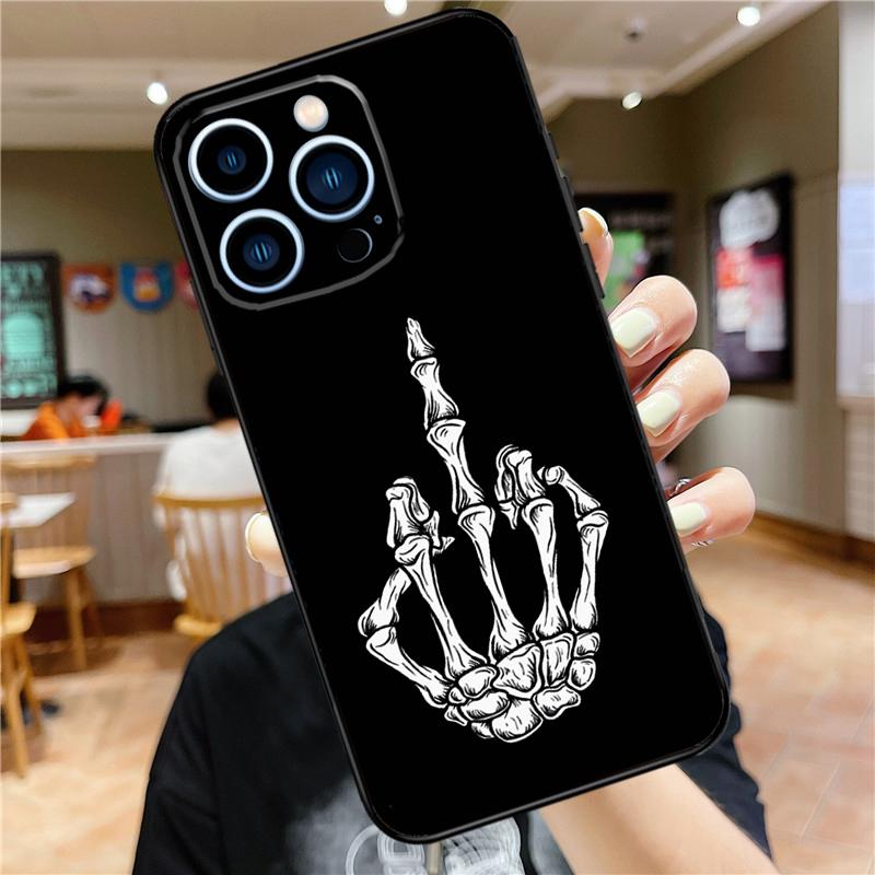 Skeleton Middle Finger Case For iPhone 16 15 11 12 13 14 Pro Max XS XR X 7 8 Plus 12 13 Mini Soft Cover