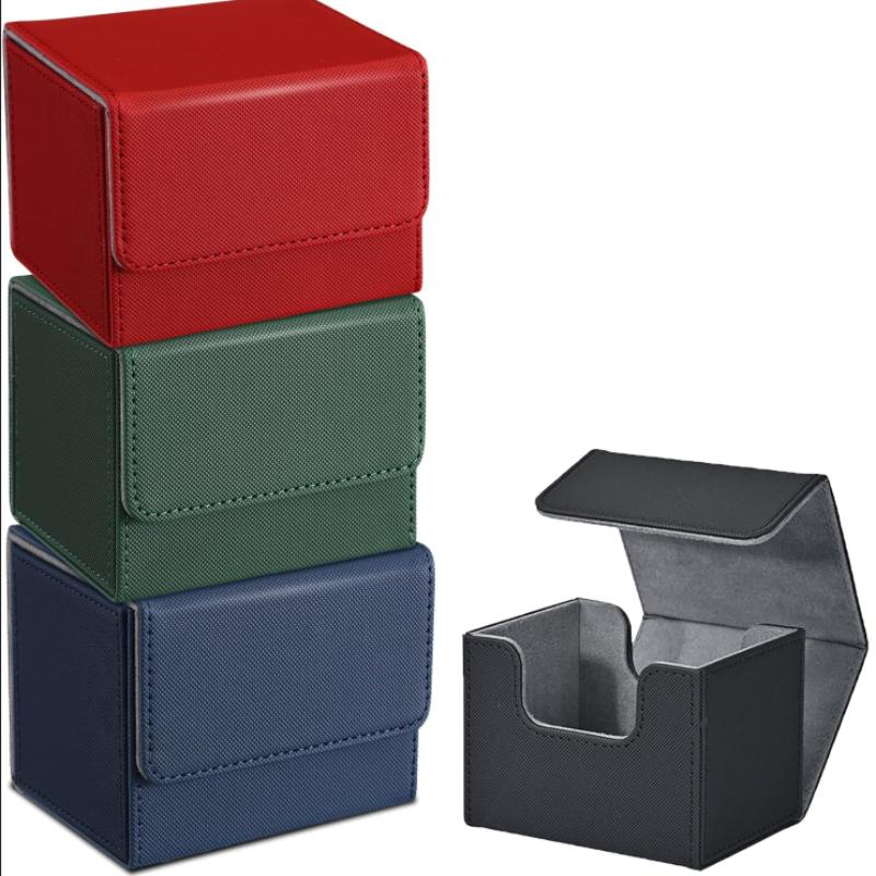 Card Deck Box 4 pack , holds 100+ single Sleeved Cards, PU Leather Strong Magnetic Closure card box for TCG Cards