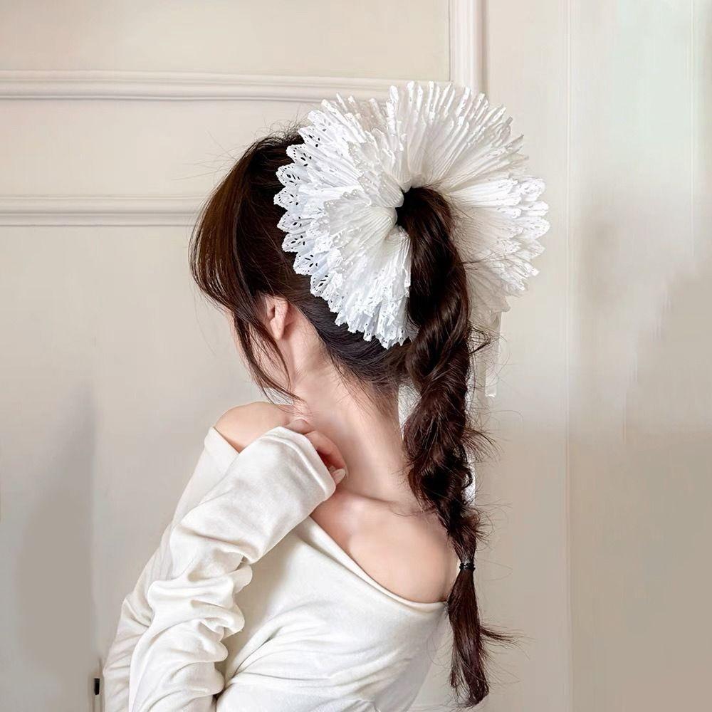Cloth Lace Scrunchies Double Layer Pleated Large Hair Scrunchies Fashion Elastic Hair Bands  Girl