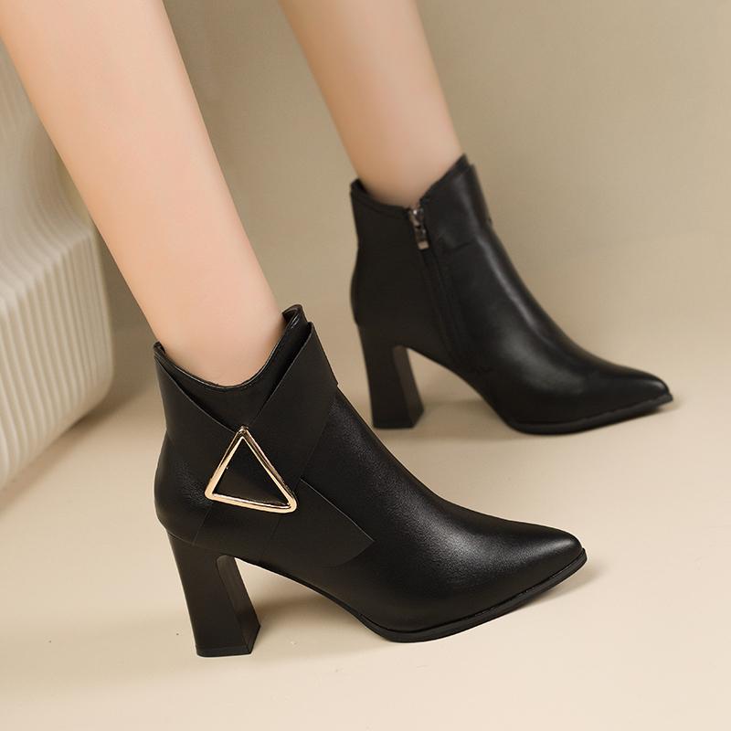 

Fashion Women s 2025 Fall/Winter New Block Heel Pointed Toe High Heel Booties 35 чёрный