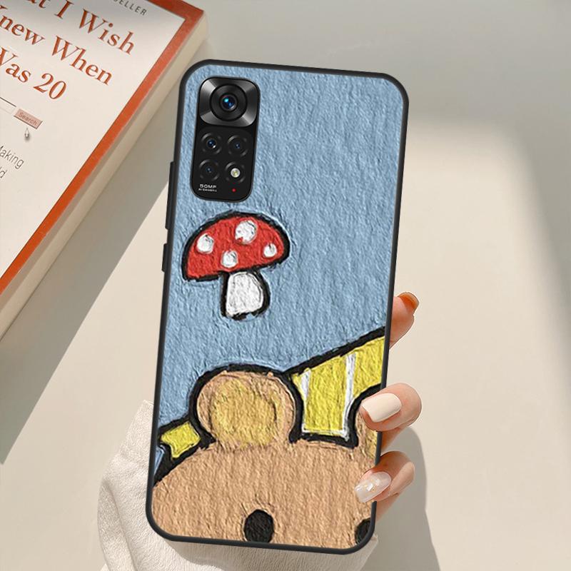 Niedliche Kaninchen Bären Koreanische Ölgemälde Hülle Für Xiaomi Redmi Note 11 10 Pro 8 9 9S 10S 11S 9A 9C 10A 10C K40 K50 Gaming Hülle