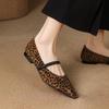 Fashion 2025 Spring Women Flats Pointed Toe Low Heel Sheep Suede Leather Women Shoes Concise Retro Leopard Print Mary Janes Ladies Shoes