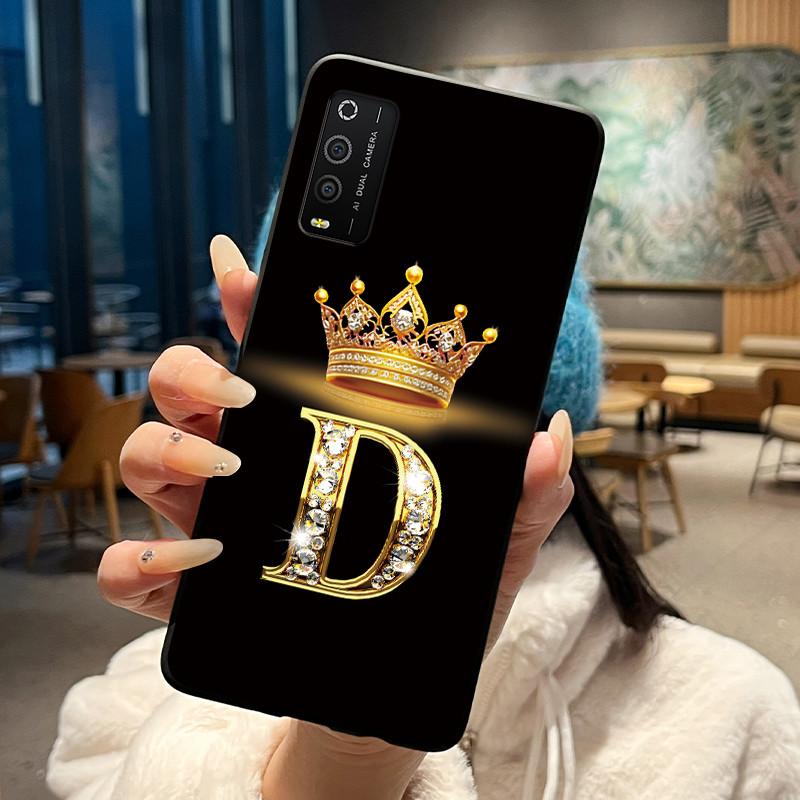 Case For TCL 205 4187D Bumper Black Silicone Shockproof Soft Casing Lucky Exclusive Initial Letter Luxury Crown Pattern Cover
