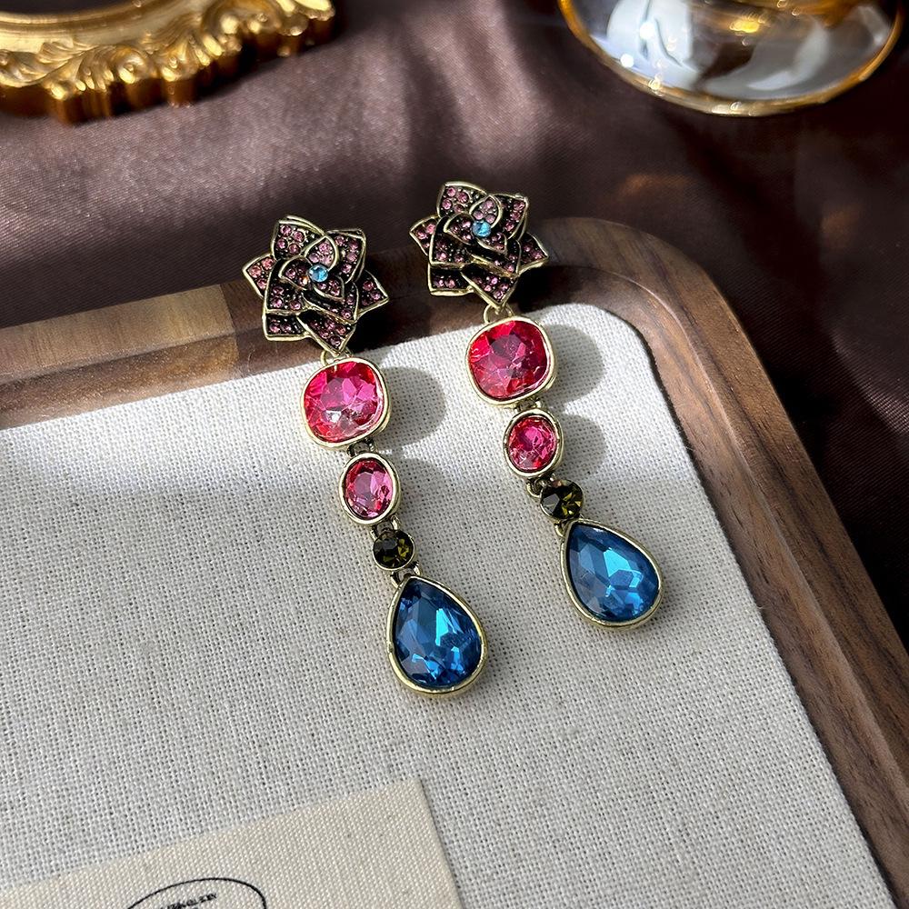 

Вінтажні геометричні сережки-пусети зі стразами - Ретро придворний стиль, Нішевий дизайн, Легка розкіш, Високий клас