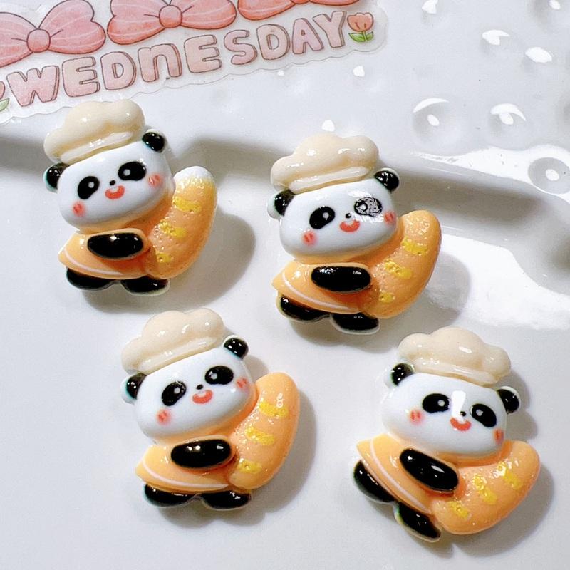 10Pcs New Cute Resin Mini Chef Panda Series Flat Back Manicure Parts Embellishments For Hair Bows Accessories