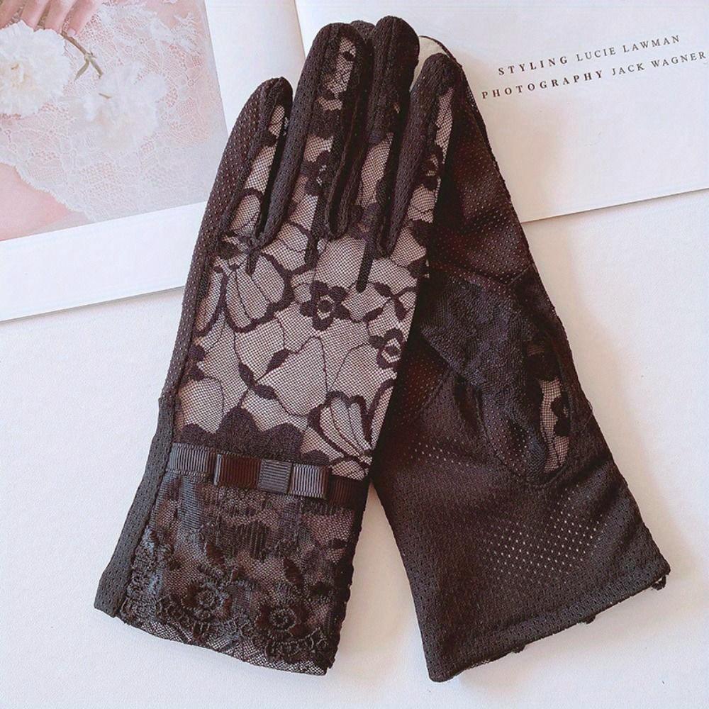 Women's Summer Ice Silk Lace Anti Ultraviolet Thin Electric Car Driving Anti-skid Breathable Cool Sun Protection Gloves