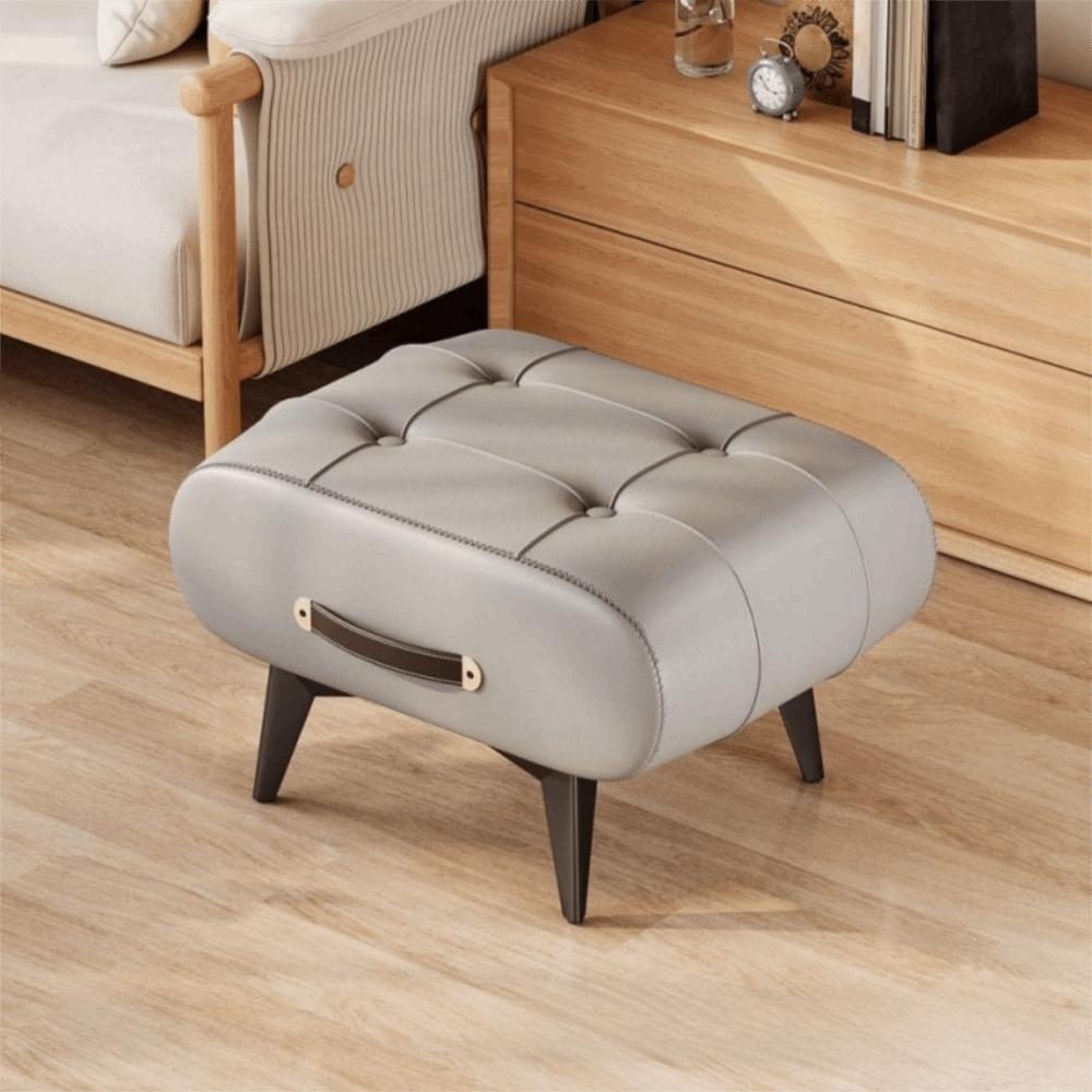 

New Space Saving Foot Stool High Rebound Portable Stool Chair with Handle PU Leather Shoe Changing Stool Garden сірий