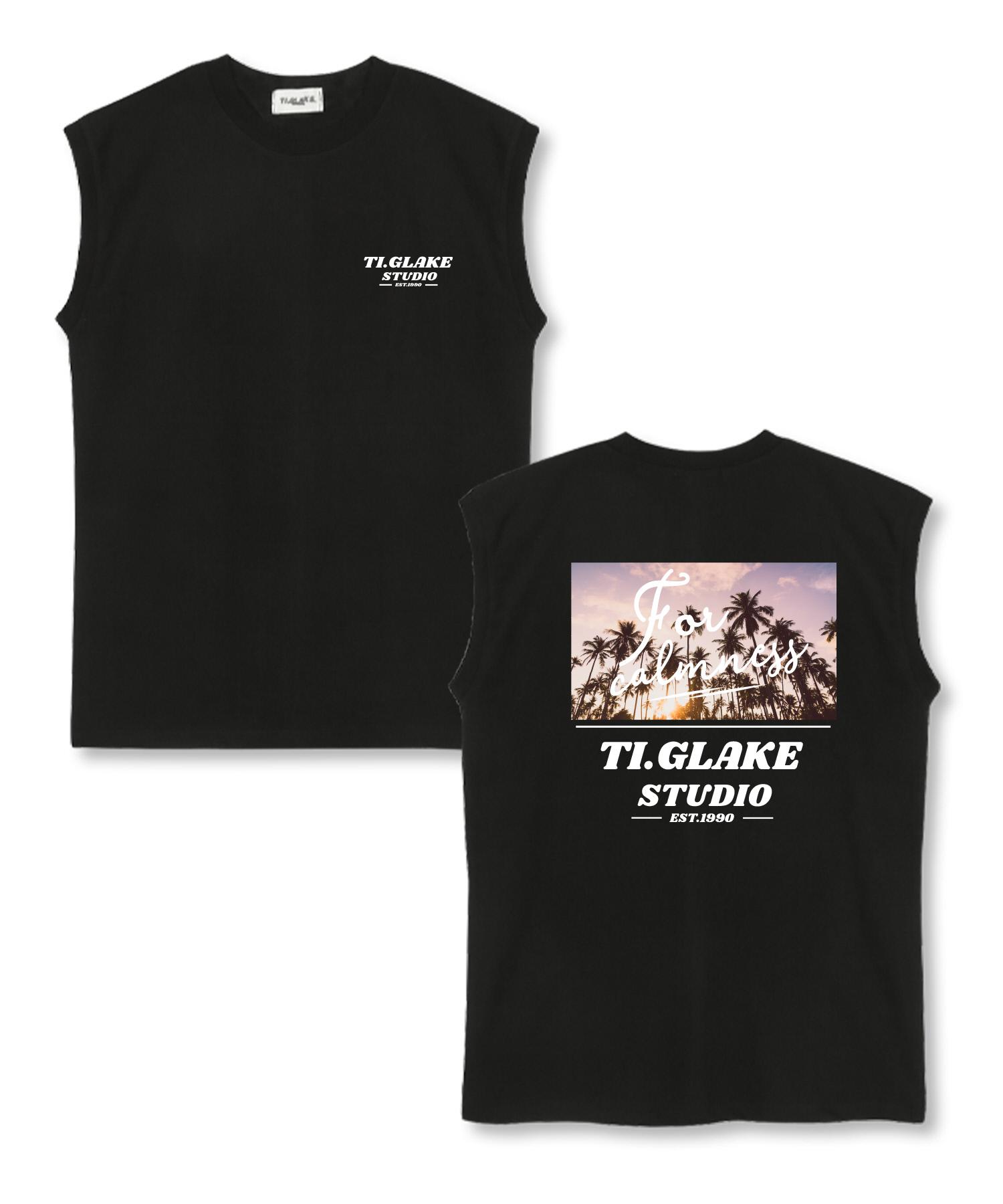 Tee Glake Palm Tree Sunset Oversized Sleeveless T-Shirt Black L