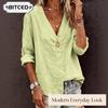 Bluse e Camicie Casual da Donna a Manica Lunga con Scollo a V e Stampa Monocolore