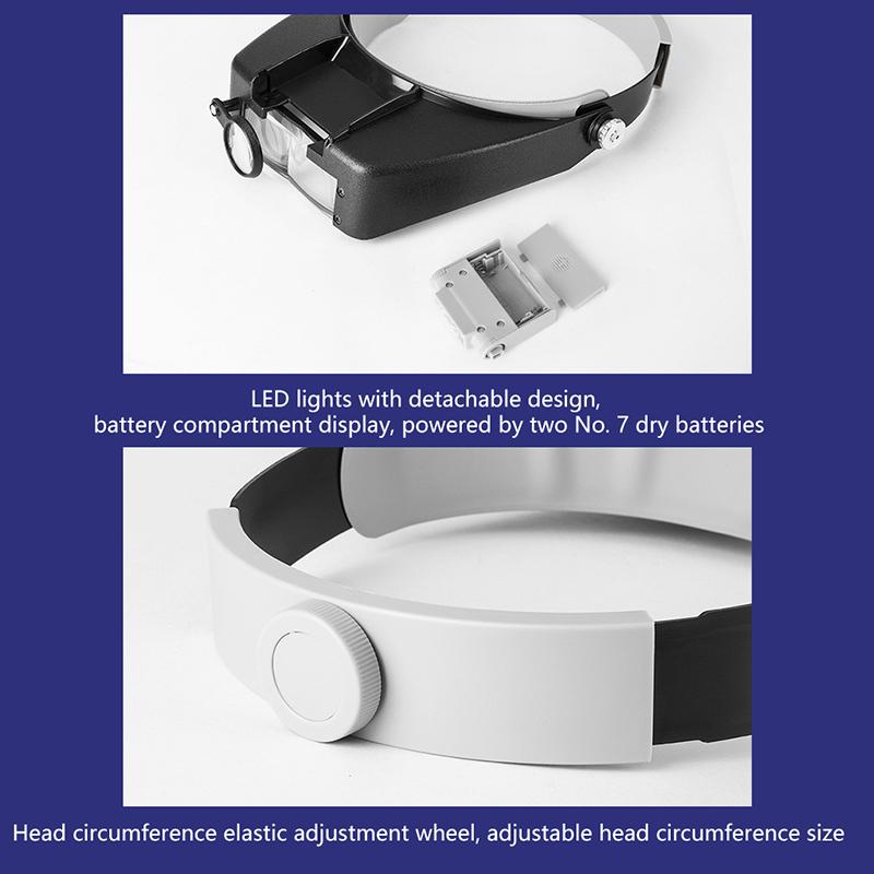 10X Stirnbandbrille Lupe Verstellbare Größe LED Lupe Lupenbrille Zum Lesen Optivisor Lupe Beleuchtet