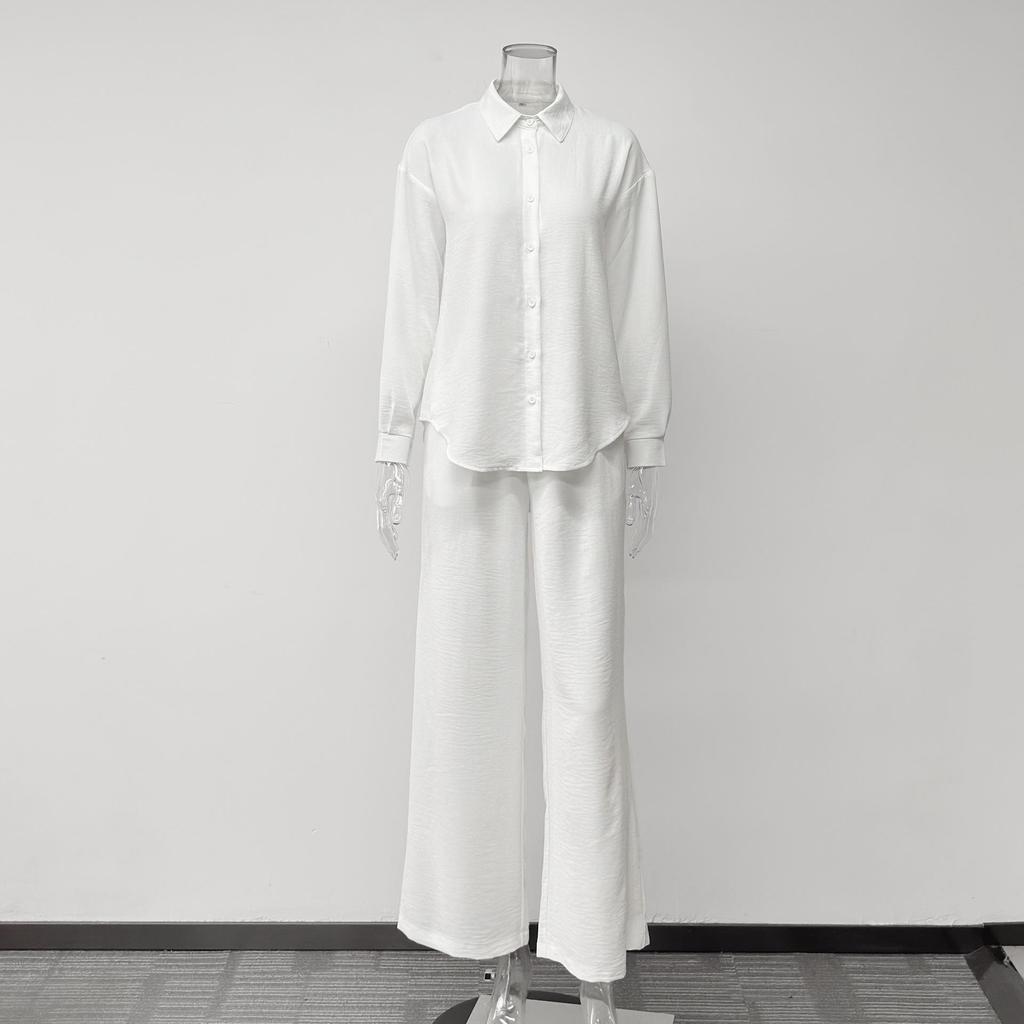 French Casual Two-Piece Loungewear Set: Relaxed Shirt and Pants for Women