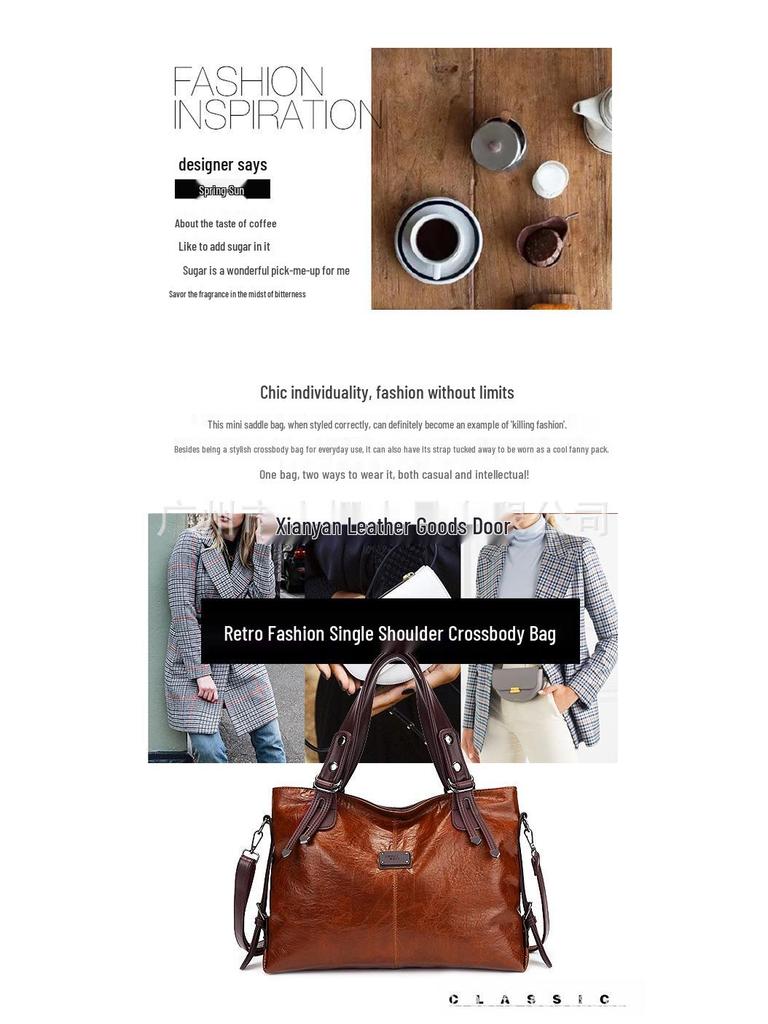 Xidi Paul 2024 Retro Fashion Women's Large Capacity Soft Leather Shoulder & Crossbody Tote Bag