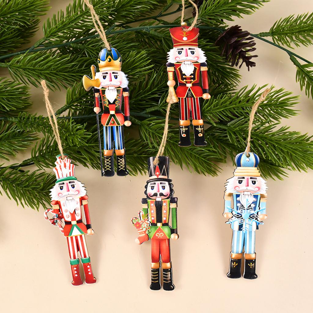 12Pcs Christmas Nutcracker Soldier Wooden Pendant Xmas Tree Hanging Ornament Navidad Decoration for Home New Year Gift