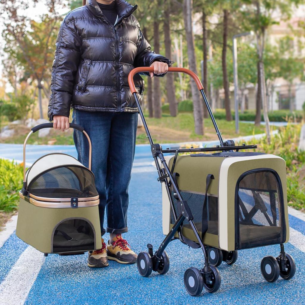 JZOOOZ Separate Pet Design with 4 Rotating Front and Rear Wheel Easy to and Detachable for Compact Convenient for and Nursing Cart, Multi-Pet Cart,