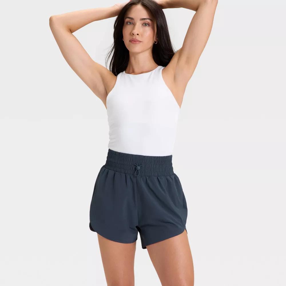 Women s Quick-Dry Running Shorts with Zipper Pocket - Lightweight, High-Waisted, Drawstring Fitness Shorts M темно-синий