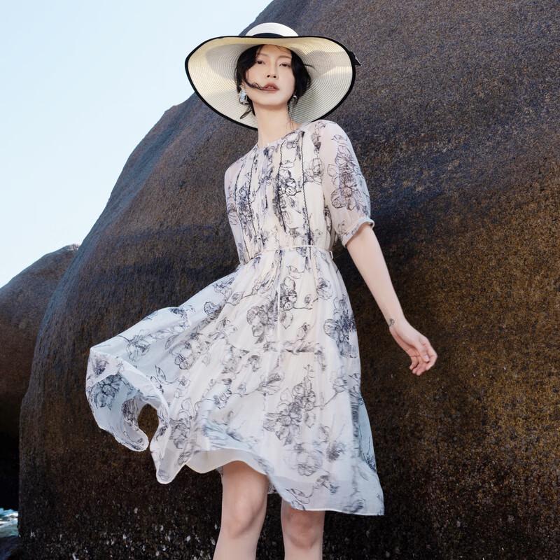 

Iveni Women s Autumn Round Neck Short Sleeve A-Line Dress M