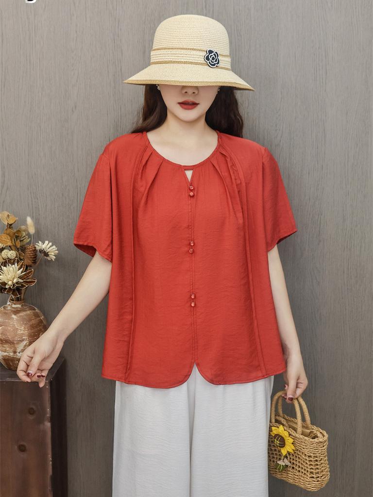 Summer New Modal Cotton Linen Loose Oversized V-Neck Sweatshirt Shirt Women's T-Shirt