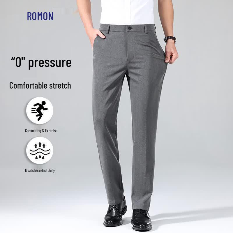 Luomeng Men s Anti-Wrinkle Straight-Leg Business Casual Trousers 35