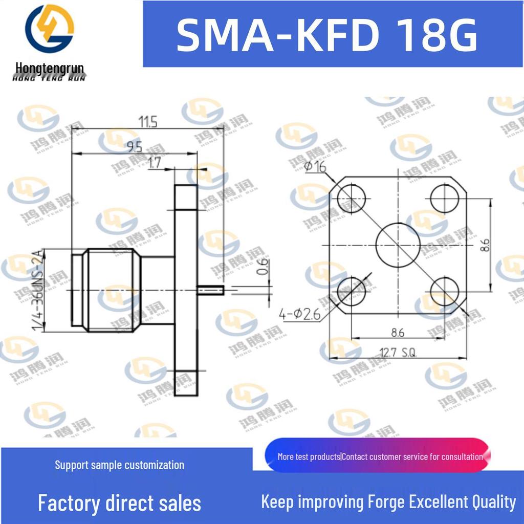 SMA Female RF Connector - Stainless Steel Four-Hole Flange, 18GHz