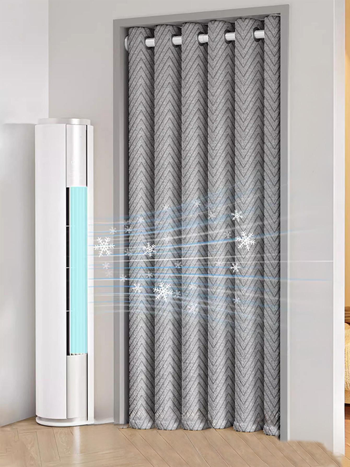 

Insulated Door Curtain with Grey Chevron Design, Thermal Barrier Curtain for Room Separation, Reduces AC Heating Costs, Soundpro 26inch X 42inch&Grommet Top