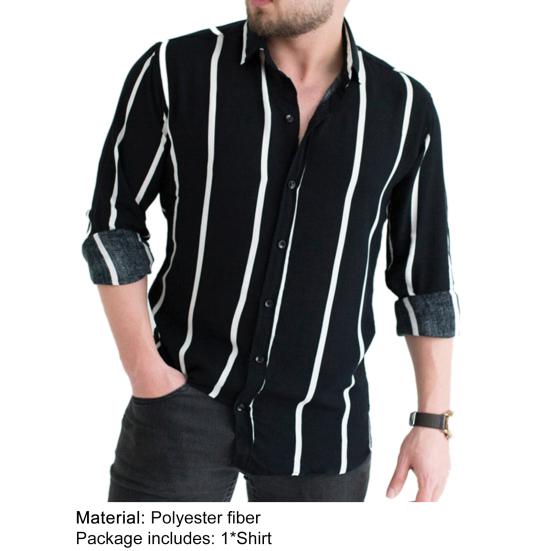 Striped Print Men Shirt Turn-down Collar Top Long Sleeve Buttons Closure Business Shirt Male Clothing