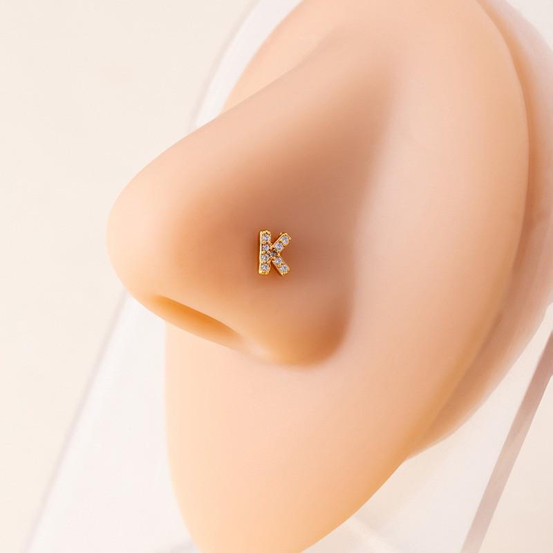 Personalized Zirconia Letter Nose Stud for Men and Women - Trendy Micro-Inlaid Straight Needle Piercing Ornament.
