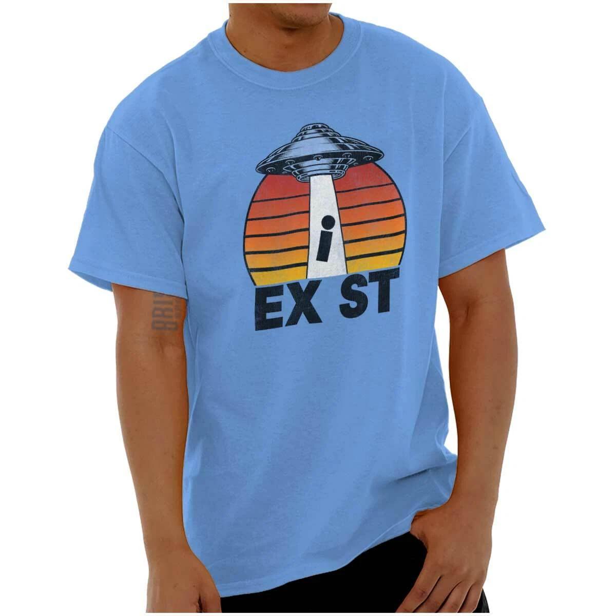 Funny Outer Space Alien UFO I Exist Humor Womens or Mens Crewneck T Shirt Tee XXL
