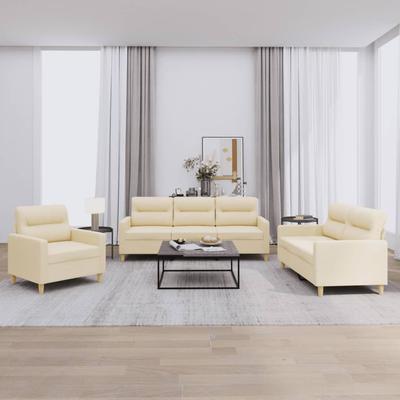 Vidaxl 3-Piece Lounge Set, Fabric Upholstered, Cream