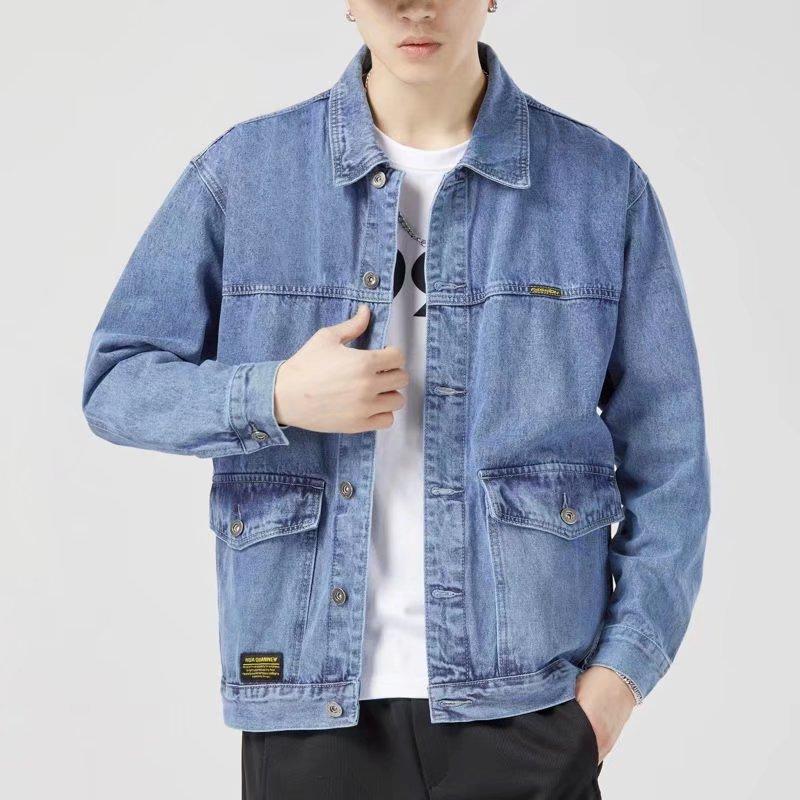 Spring Autumn Fashion Men's Casual Trendy Multi Pocket Solid Color Denim Jacket Coat Loose Jean Jacket Male Tops