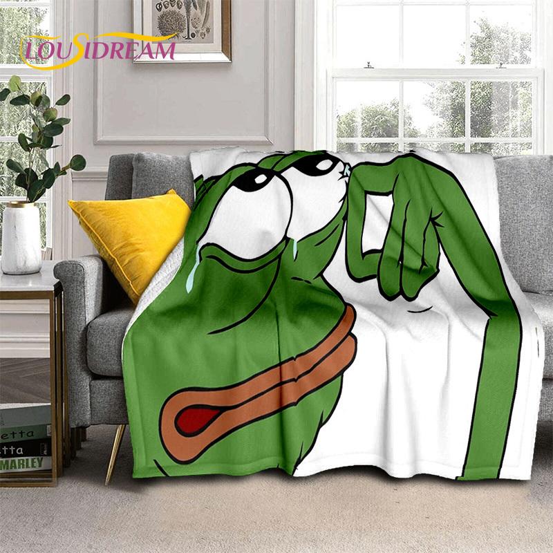 3D Cartoon Pepe Frosch Gesicht HD Weiche Flanelldecken, Überwurfdecke Bequeme Decke für Picknick Betten Sofa Haus Schlafzimmer Geschenke