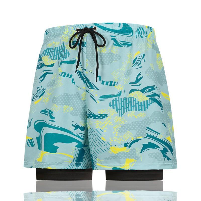 Mens Double-Layer Swim Trunks Quick-Dry Board Shorts Swimming Beach Pool Surfing Water Sports