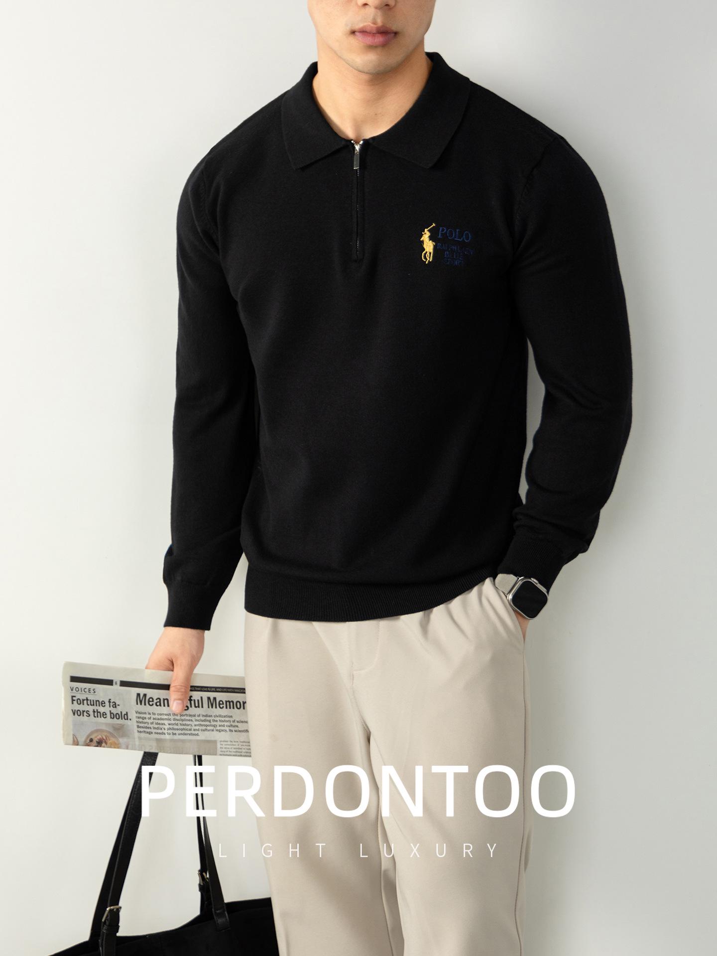 

Men s Warm Winter Half-Zip Sweater in Wool & Modal with Embroidery - Perfect for Business Commutes L чорний