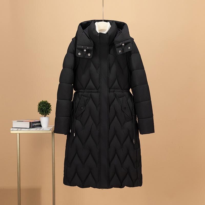 Europe beautiful woman autumn and winter light and thin long knee slim cotton clothes can be removed sleeves two wear hooded casual commuter jacket