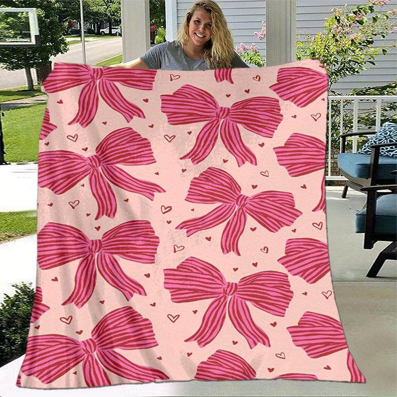 1pc Bow Printing Lightweight Flannel Blanket, Comfortable and Warm Blanket, for Camping Sofa Bed and Couch Office, Gift