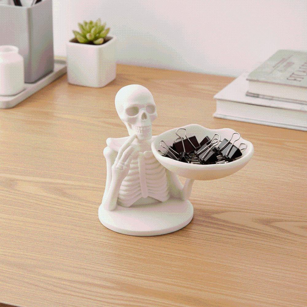 Bone Shape Skeleton Candy Bowl Matte White Spooky Jewelry Dish Skull Tray Decor Gift Seekers