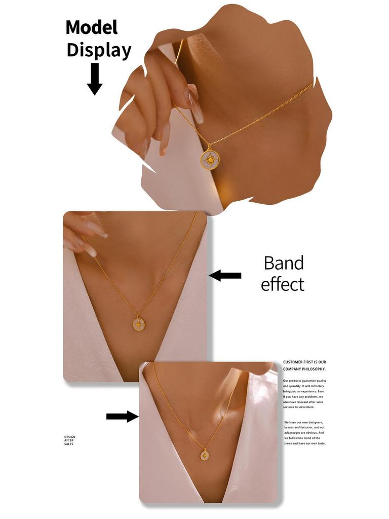 18 Karat Vergoldete Retro Stern Runde Anhänger Halskette aus Titanstahl